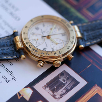 Vintage Michel Herbelin Newport Chronograph Watch 90s Roman Dial Gold Quartz MINT