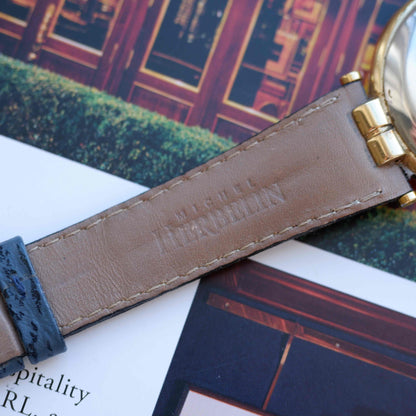 Vintage Michel Herbelin Newport Chronograph Watch 90s Roman Dial Gold Quartz MINT