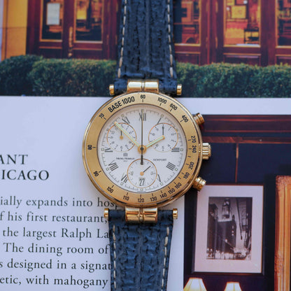 Vintage Michel Herbelin Newport Chronograph Watch 90s Roman Dial Gold Quartz MINT