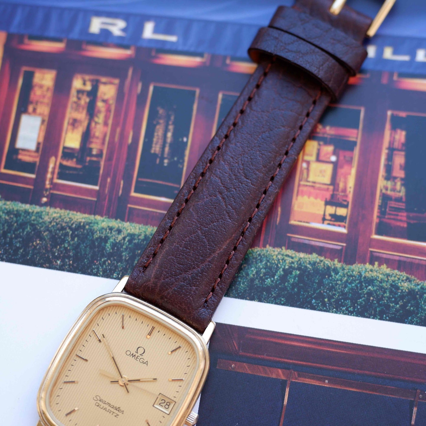 Vintage Omega Seamaster Tank Gold Structured Dial 80s Quartz near MINT