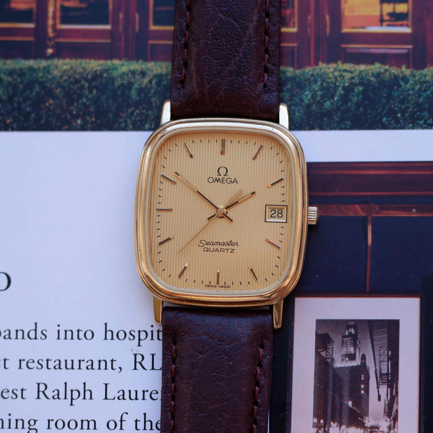 Vintage Omega Seamaster Tank Gold Structured Dial 80s Quartz near MINT