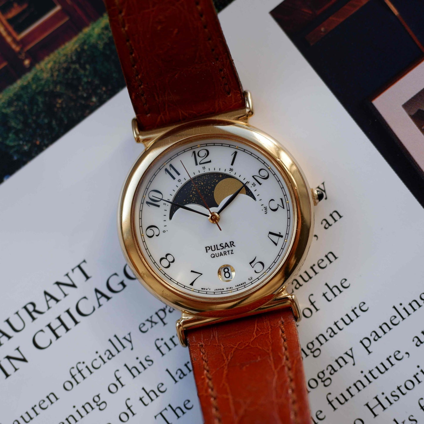 Vintage Pulsar Moon Phase Dress Watch 90s Gold Quartz