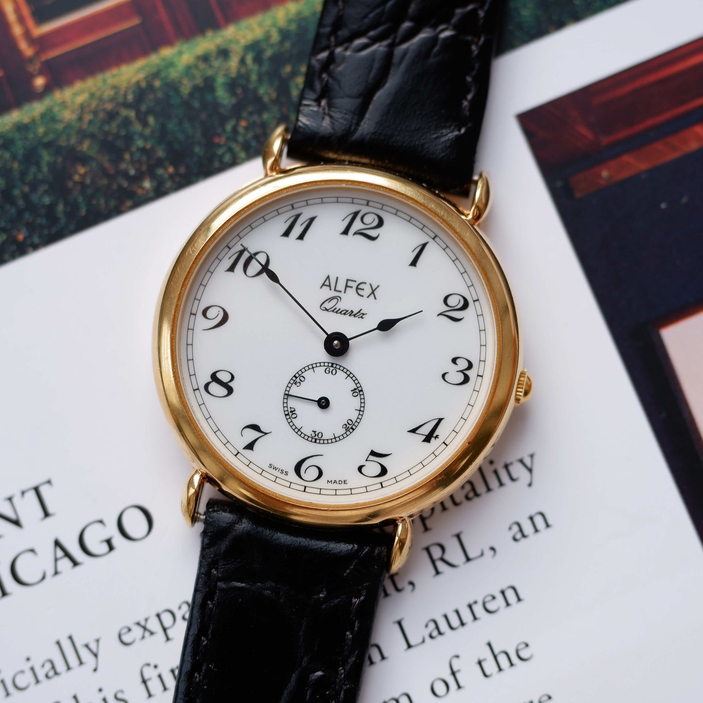 Vintage Alfex Dress Watch 90s Gold White Dial and Small Second