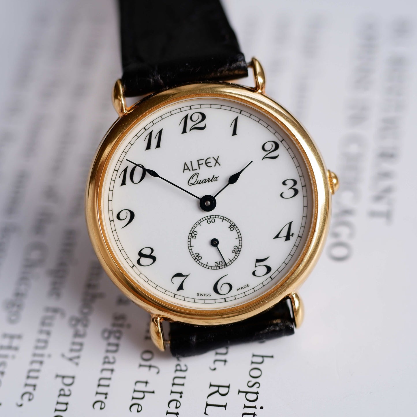 Vintage Alfex Dress Watch 90s Gold White Dial and Small Second