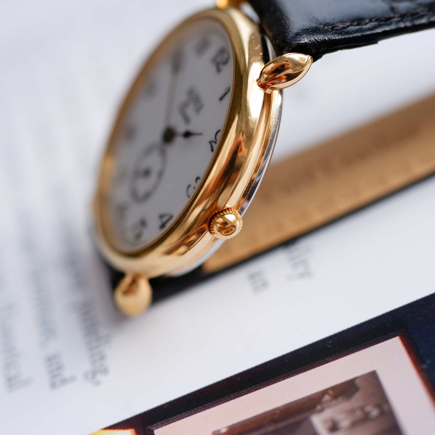 Vintage Alfex Dress Watch 90s Gold White Dial and Small Second