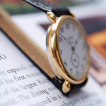 Vintage Alfex Dress Watch 90s Gold White Dial and Small Second