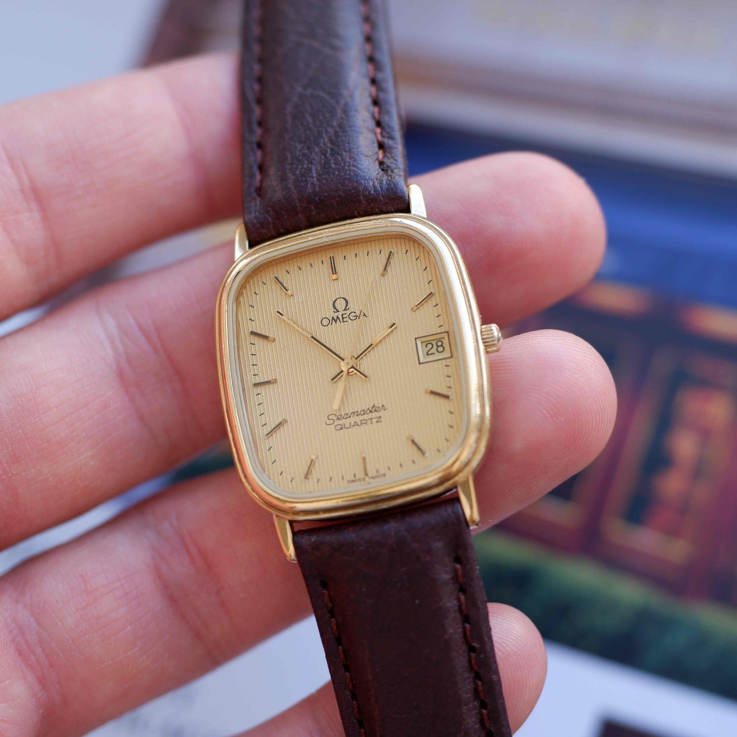Vintage Omega Seamaster Tank Gold Structured Dial 80s Quartz near MINT