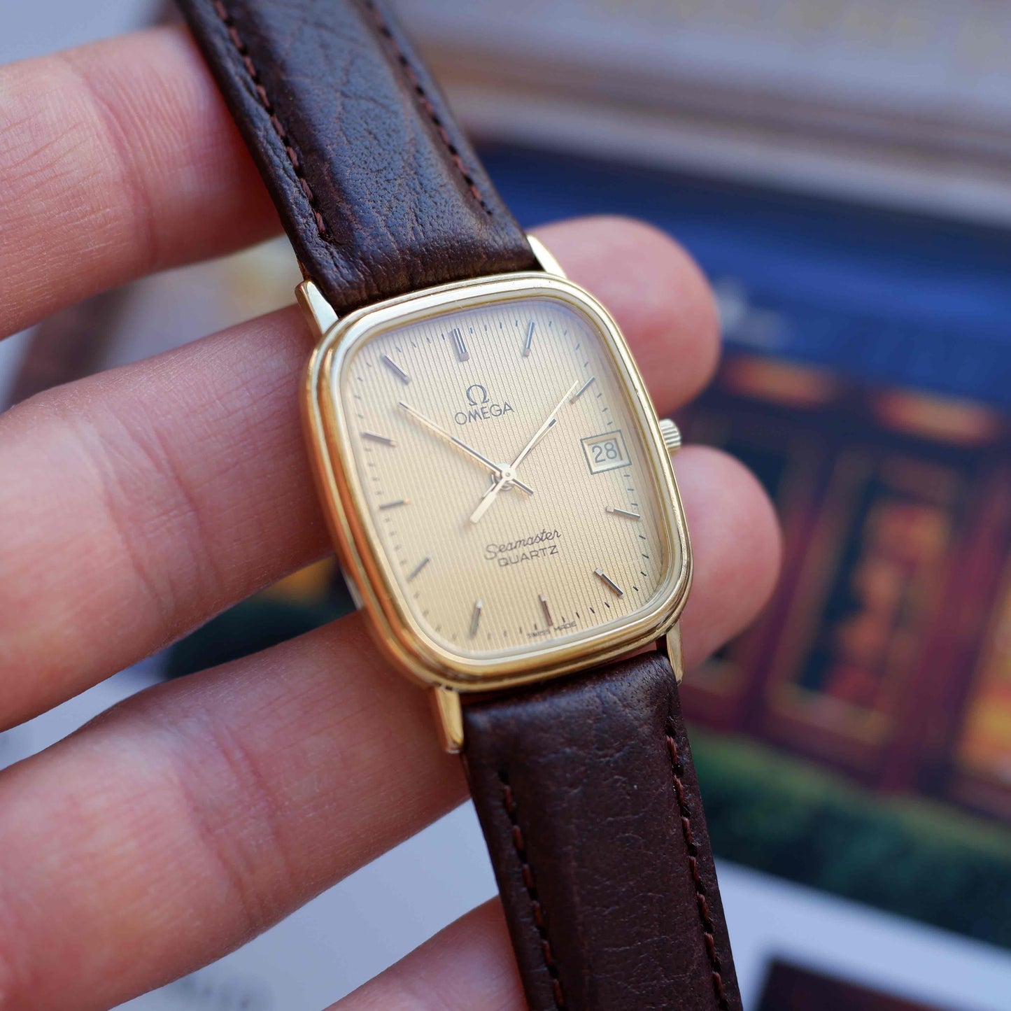 Vintage Omega Seamaster Tank Gold Structured Dial 80s Quartz near MINT