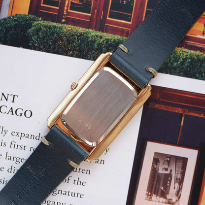 Vintage Osco Tank Watch 80s Gold Blue Dial and Guilloche Dial