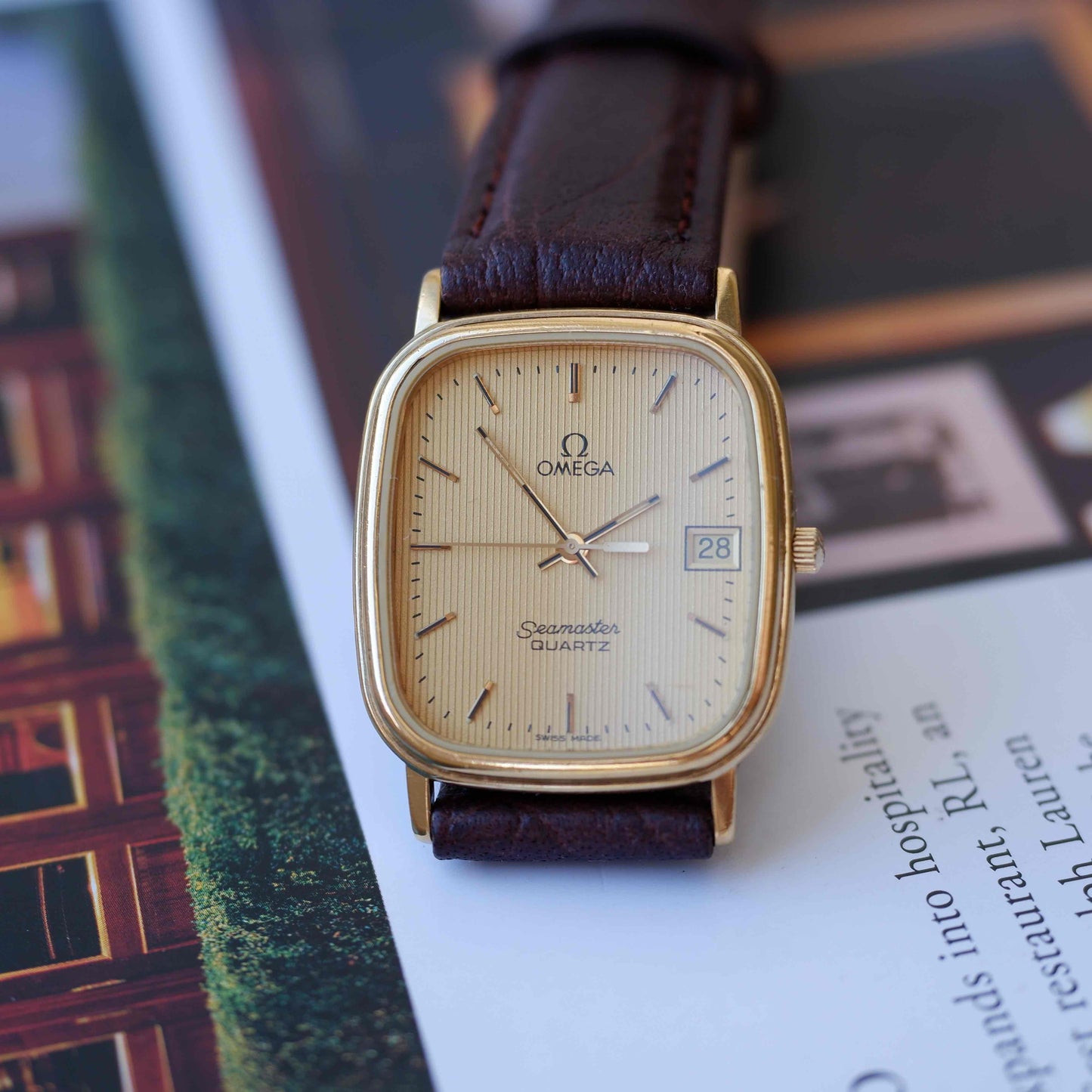 Vintage Omega Seamaster Tank Gold Structured Dial 80s Quartz near MINT