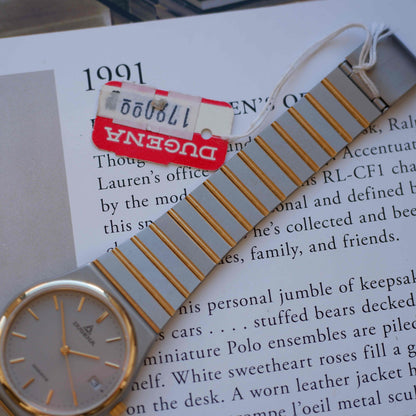 Vintage Dugena Two-Tone Watch 80s Silver Textured Dial Integrated Bracelet – NOS