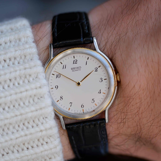 Vintage Seiko Dress Watch 90s Two Tone Ivory Dial Quartz