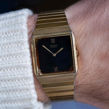 Vintage Seiko Tank Ultra Thin 80s Black Roman Dial Quartz