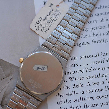 Vintage Dugena Two-Tone Watch 80s Silver Textured Dial Integrated Bracelet – NOS