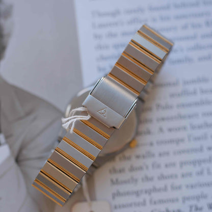 Vintage Dugena Two-Tone Watch 80s Silver Textured Dial Integrated Bracelet – NOS