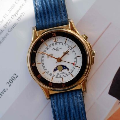 Vintage Osco Moon Phase Calendar Dress Watch 90s Gold Quartz