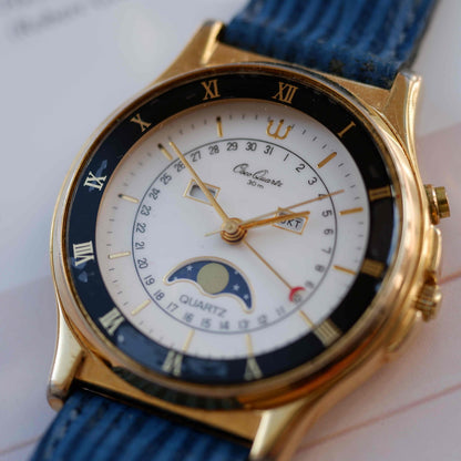 Vintage Osco Moon Phase Calendar Dress Watch 90s Gold Quartz