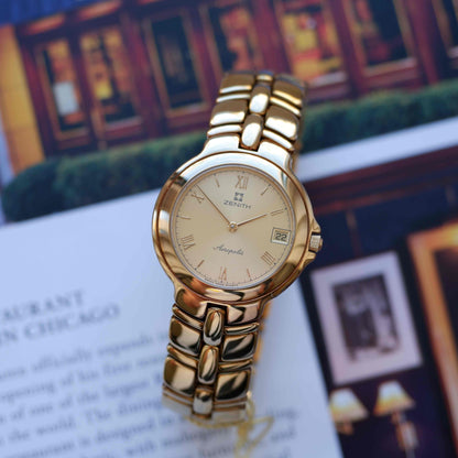 Vintage Zenith Acropolis 90s Golden Roman Guilloche Dial - NOS