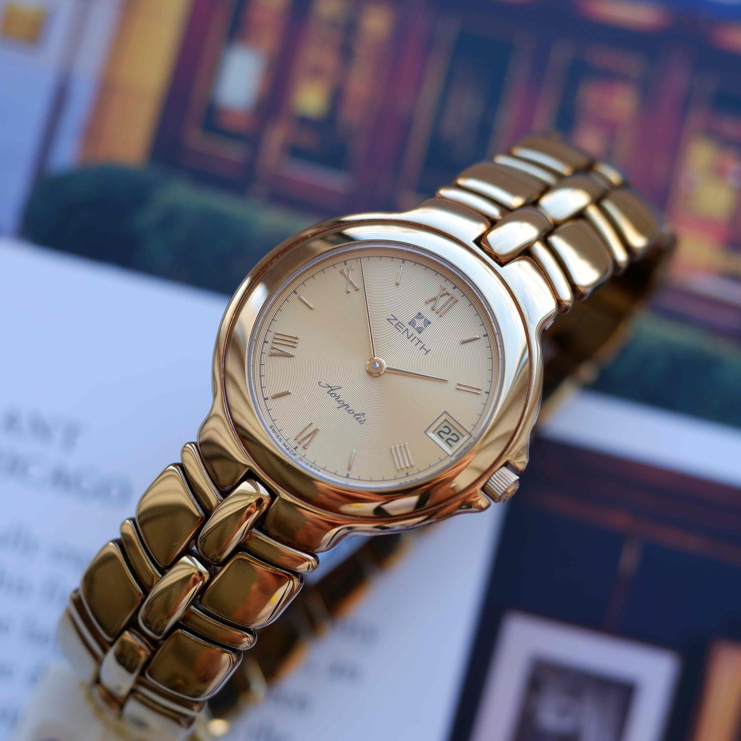 Vintage Zenith Acropolis 90s Golden Roman Guilloche Dial - NOS