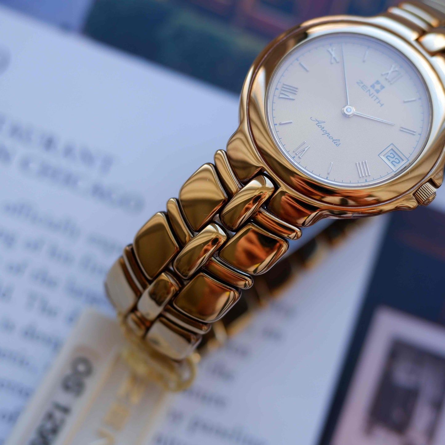 Vintage Zenith Acropolis 90s Golden Roman Guilloche Dial - NOS