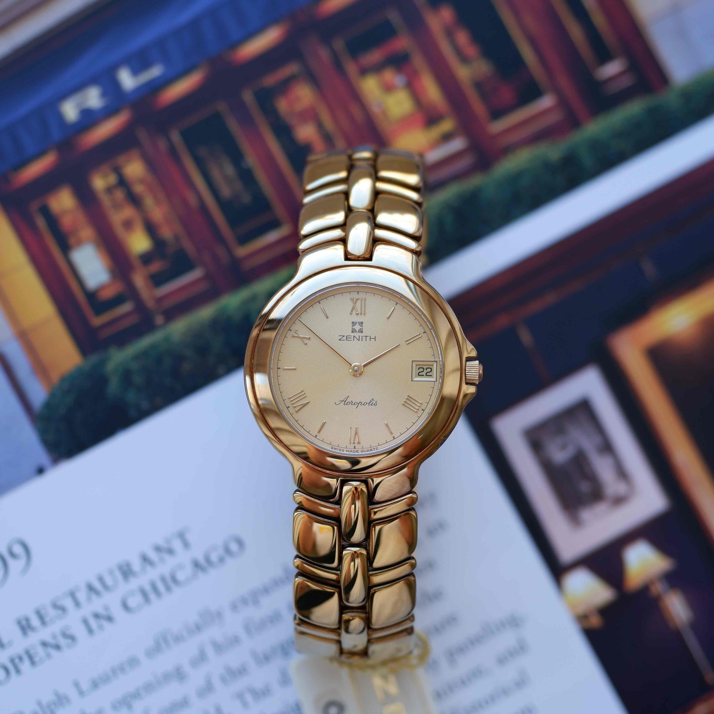 Vintage Zenith Acropolis 90s Golden Roman Guilloche Dial - NOS