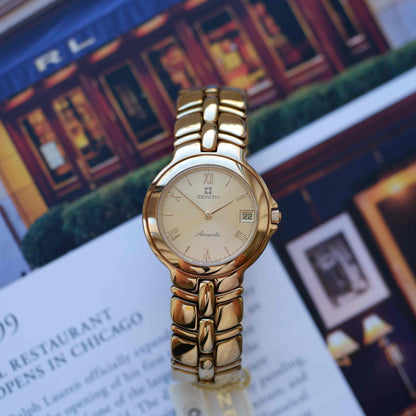 Vintage Zenith Acropolis 90s Golden Roman Guilloche Dial - NOS