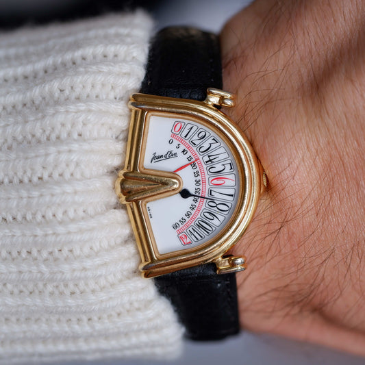 Vintage Jean D'Eve Sectora Watch 80s Gold White Dial