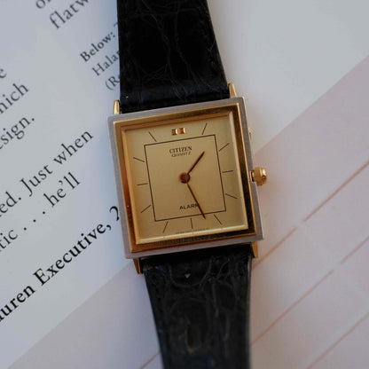 Vintage Citizen Tank Style Alarm Dress Watch 80s Two Tone Quartz NOS