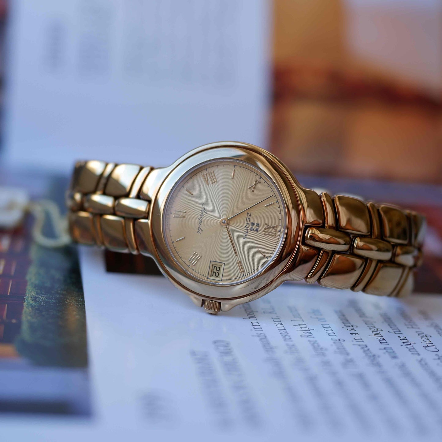 Vintage Zenith Acropolis 90s Golden Roman Guilloche Dial - NOS