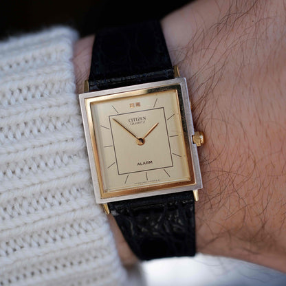 Vintage Citizen Tank Style Alarm Dress Watch 80s Two Tone Quartz NOS