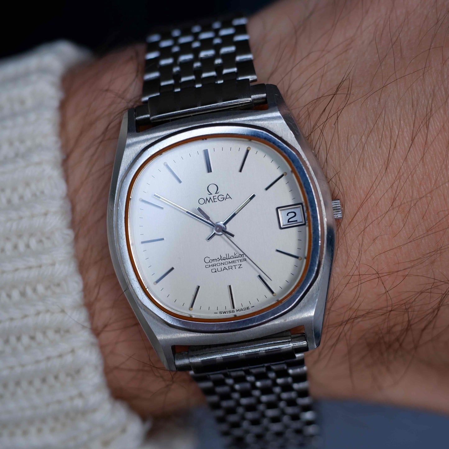 Vintage Omega Constellation Cal.1333 Chronometer White Dial Quartz 80s MINT
