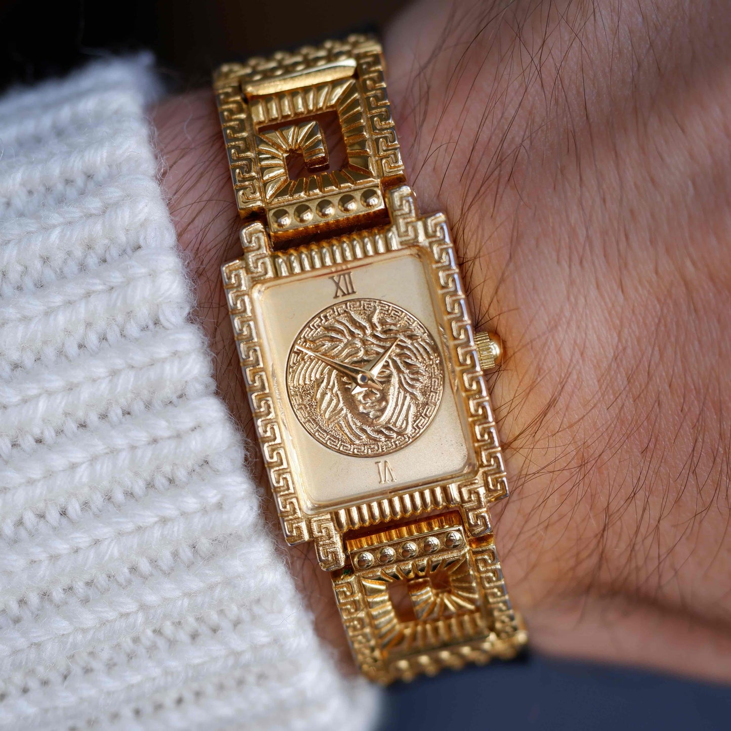 Vintage Gianni Versace Medusa Tank Watch 90s Gold Roman Dial Quartz