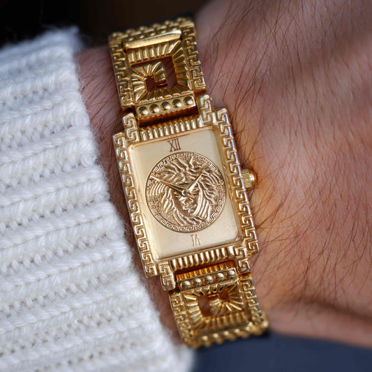 Vintage Gianni Versace Medusa Tank Watch 90s Gold Roman Dial Quartz