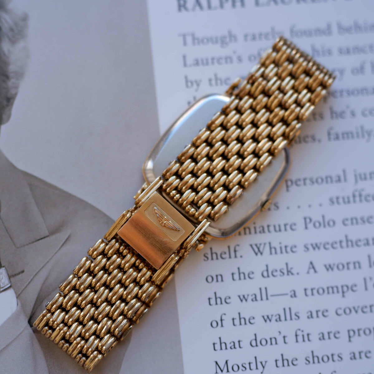Vintage Longines Cushion Watch 80s Gold Sand Dune Dial Integrated Bracelet