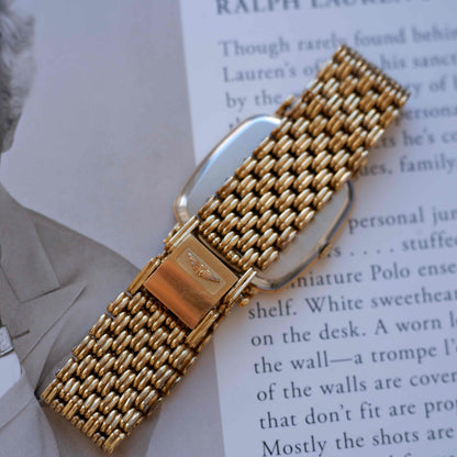 Vintage Longines Cushion Watch 80s Gold Sand Dune Dial Integrated Bracelet