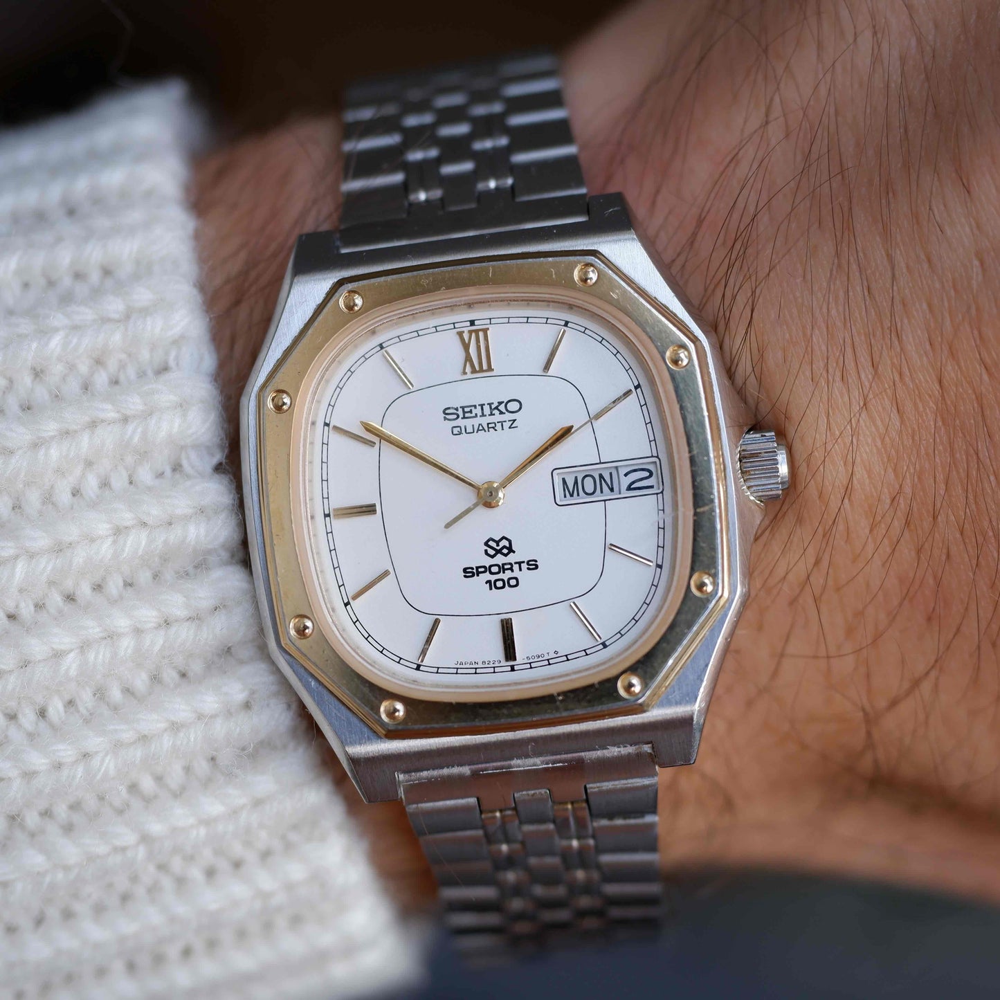 Vintage Seiko SQ 100 Ref. 8229-5040 Day and Date Quartz Two Tone 80s