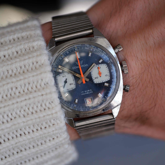 Vintage Concordia Chronograph Valjoux 7734 Blue Dial from the 60s