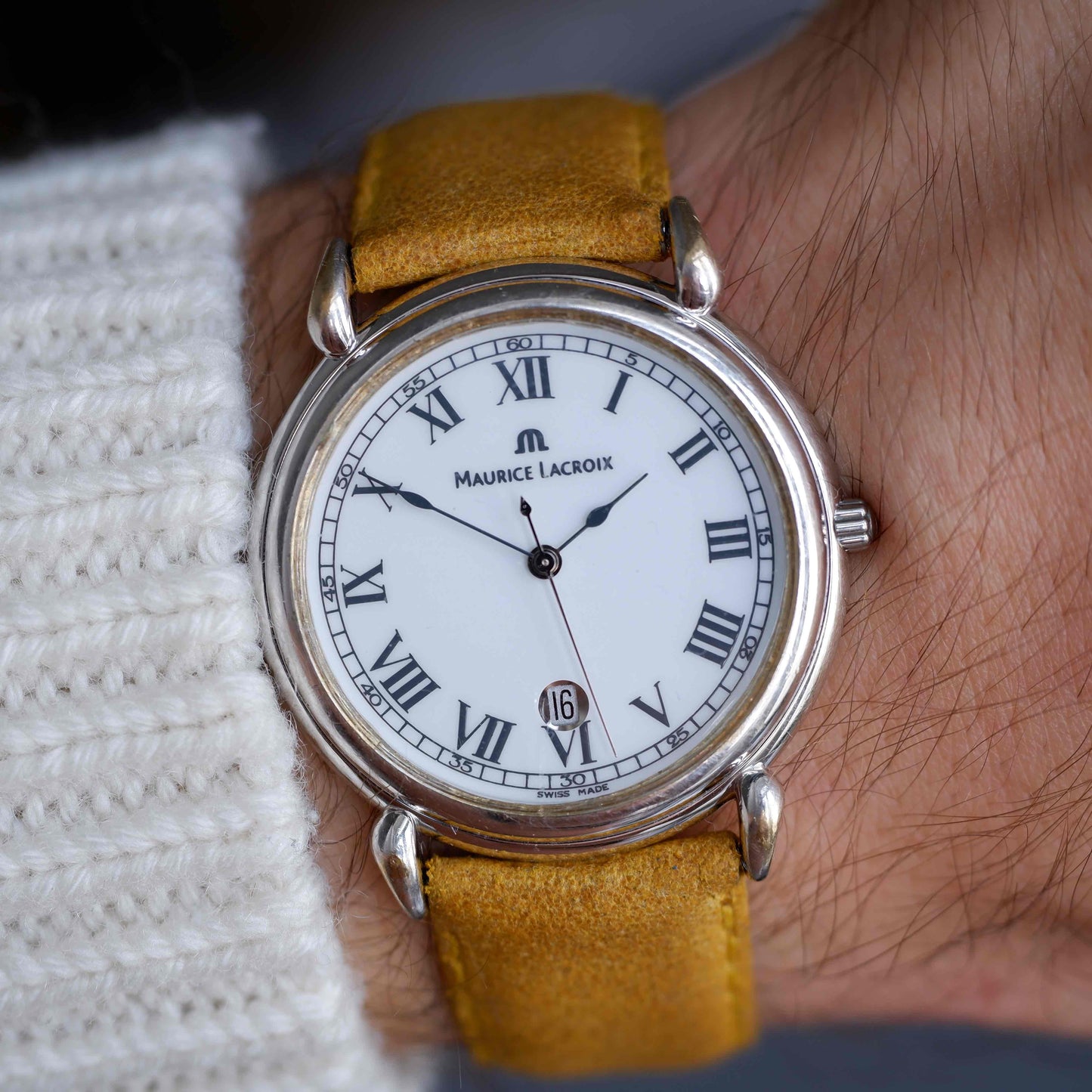 Vintage Maurice Lacroix Roman Dial Date Dress Watch 90s Quartz