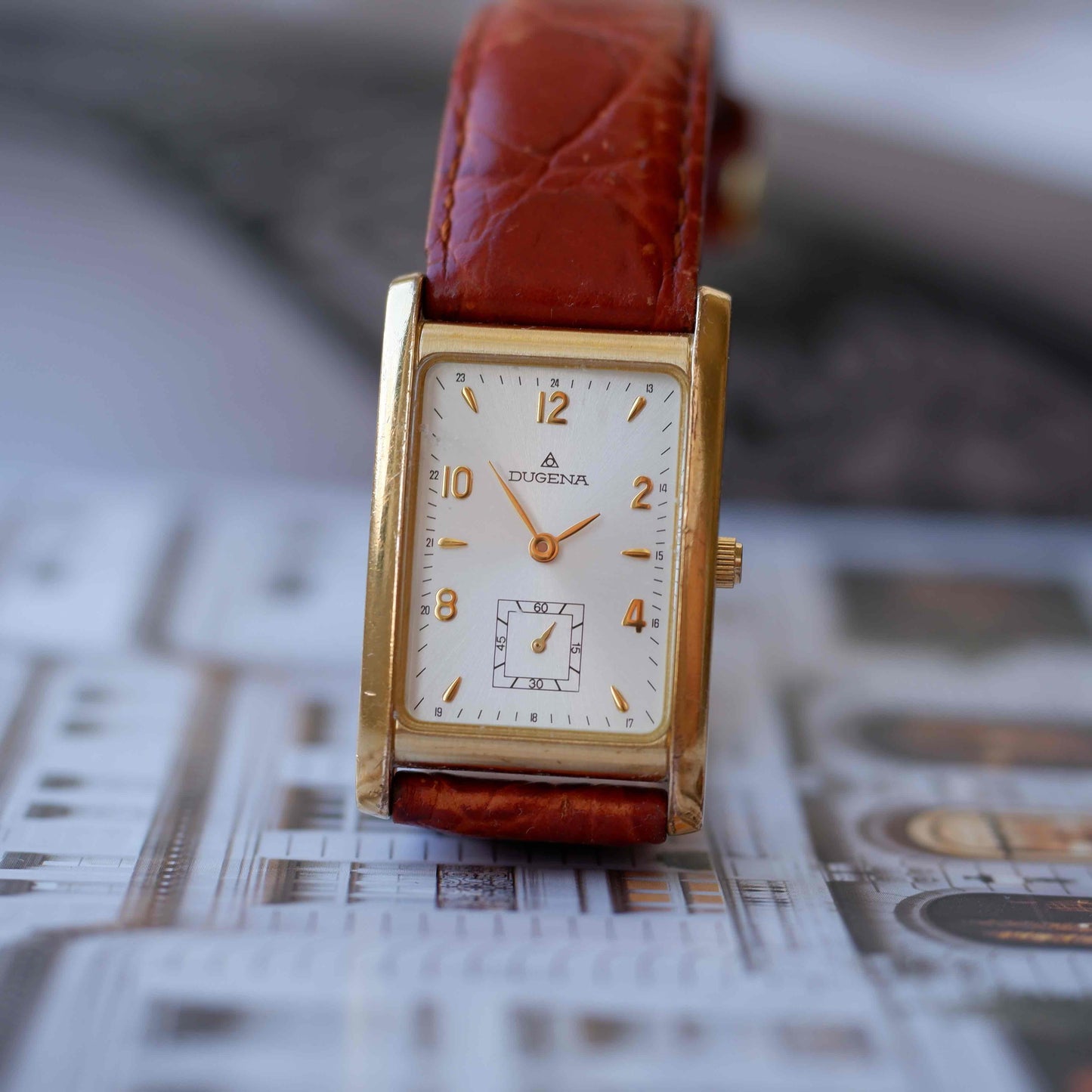 Vintage Dugena Tank Style 90s Arabic Silver Dial Small Seconds