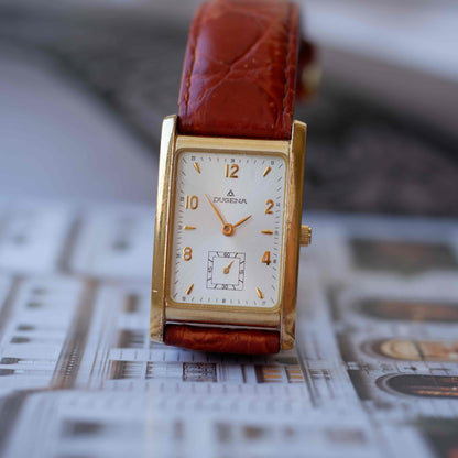 Vintage Dugena Tank Style 90s Arabic Silver Dial Small Seconds