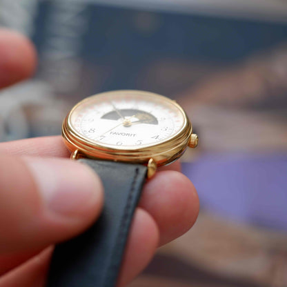 Vintage Favorit Sun & Moon Dress Watch 90s Gold Quartz Mint