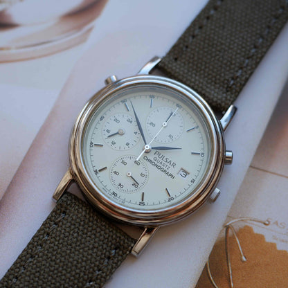 Vintage Pulsar Chronograph 90s Mint Green Dial Military Style Quartz