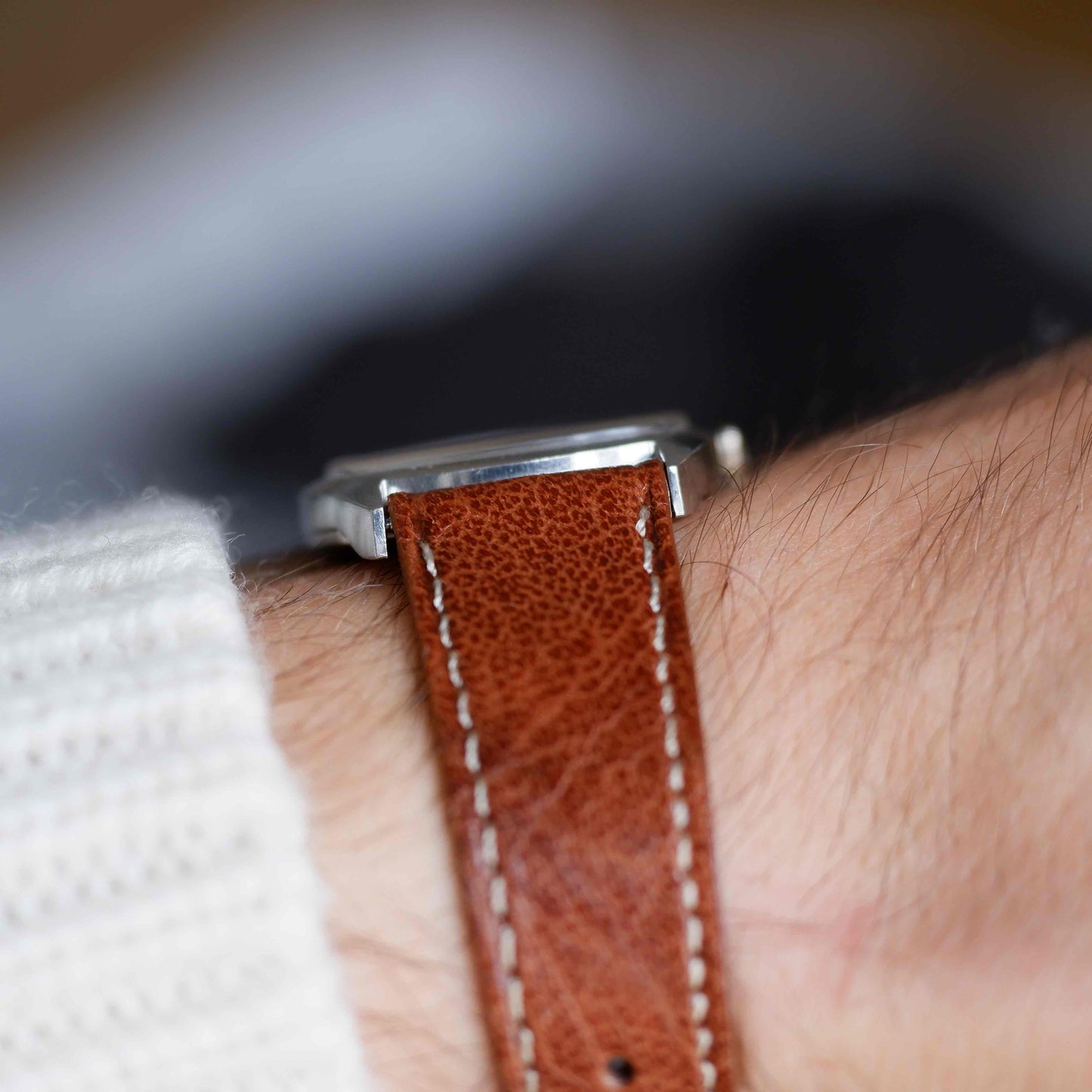 Vintage Bulova Tank Longchamp Watch 70s Blue Dial Swiss Manual Wind