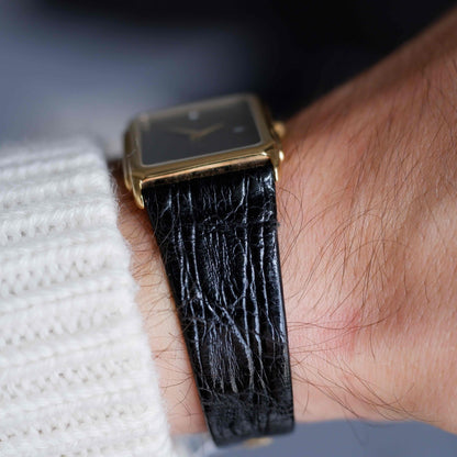 Vintage Raymond Weil Tank Dress Watch Golden Black Dial NOS