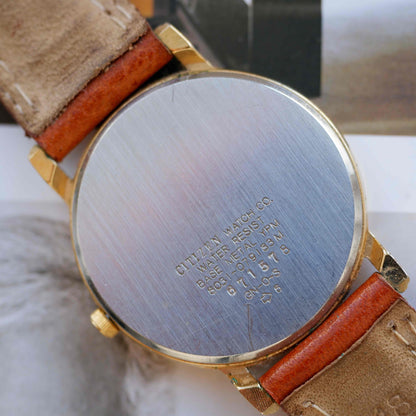 Vintage Citizen Dress Watch 80s Gold White Sunburst Dial Quartz