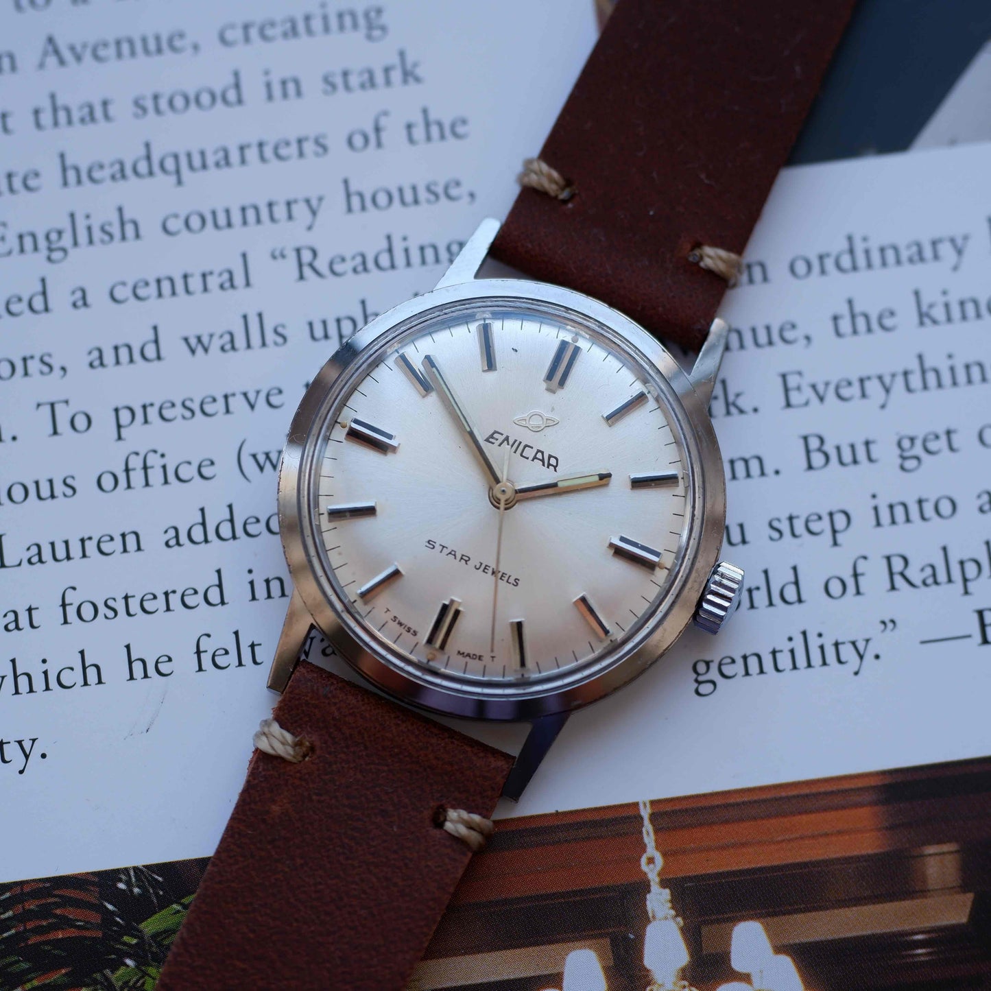 Vintage Enicar Star Jewels Silver Sunburst Dial Mechancial 60s
