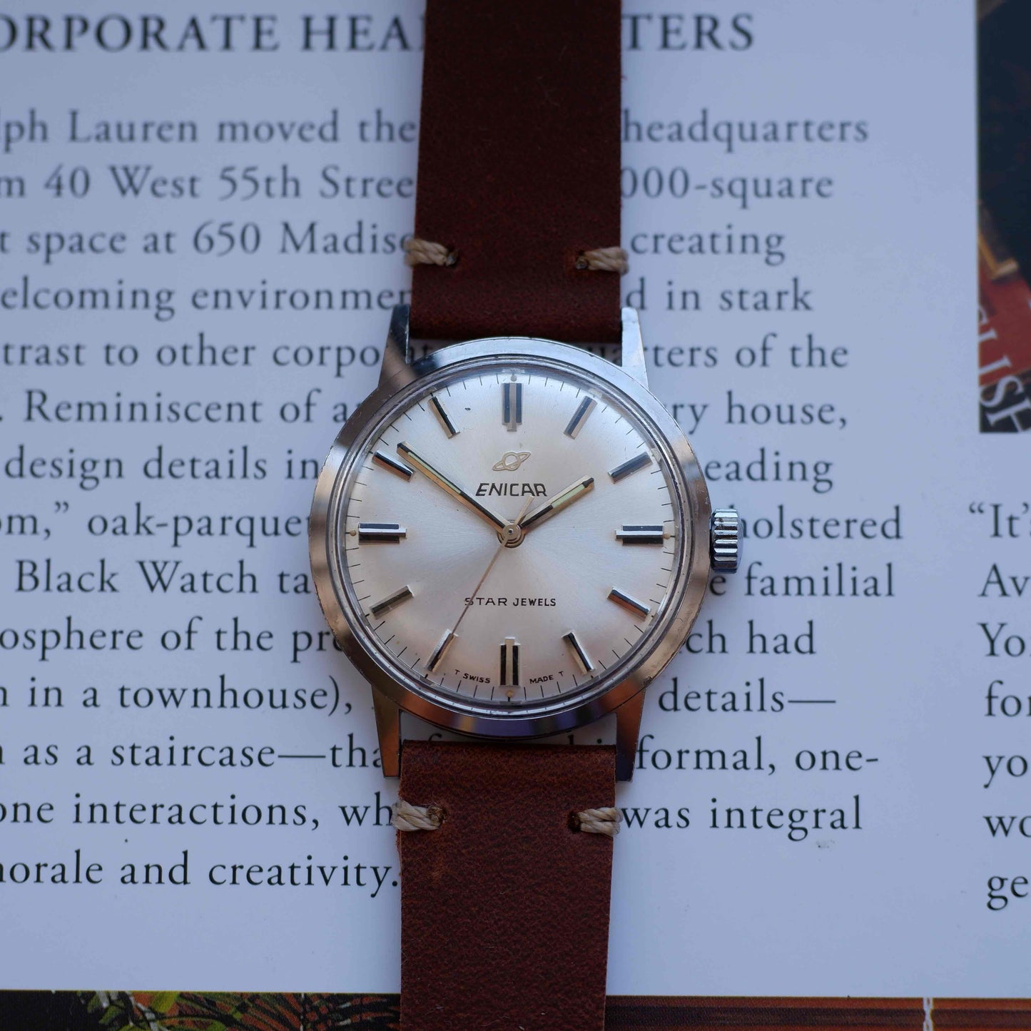 Vintage Enicar Star Jewels Silver Sunburst Dial Mechancial 60s