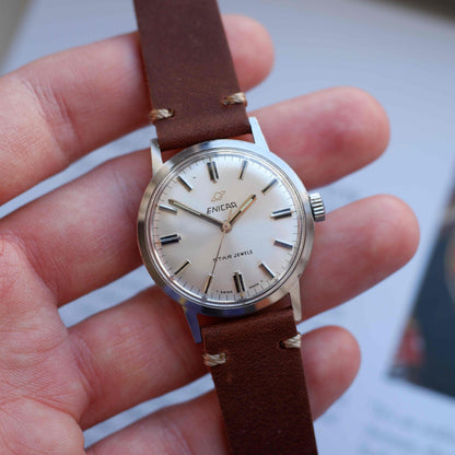Vintage Enicar Star Jewels Silver Sunburst Dial Mechancial 60s
