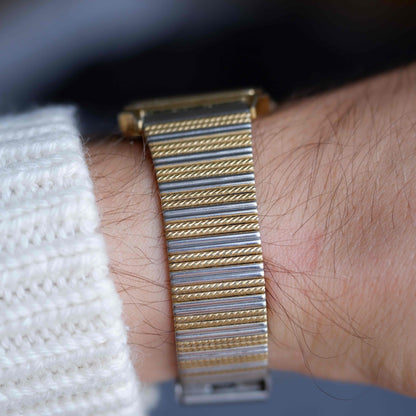 Vintage Royce Tank Watch 80s Gold Champagne Dial Quartz Two-Tone