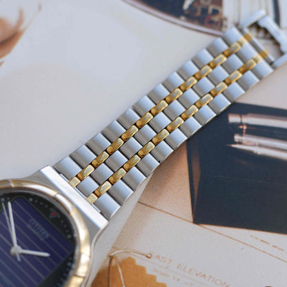 Vintage Citizen Solar Space Dial Quartz Watch 80s Two-Tone Date